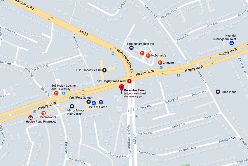 Amber Tavern	321 Hagley Road West, Quinton, B32 2AL