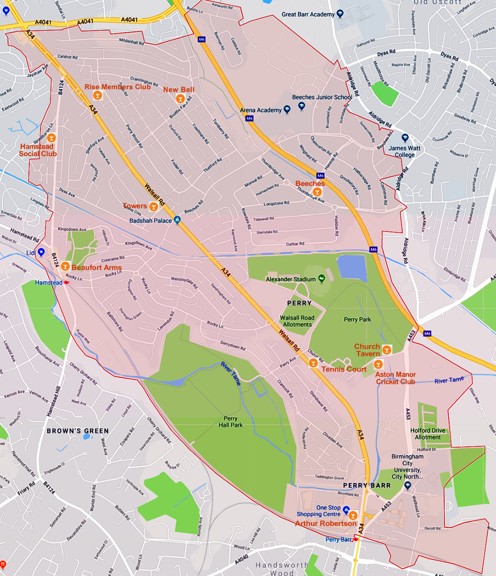 Birmingham B42 Hamstead, Perry Barr, Perry Beeches.