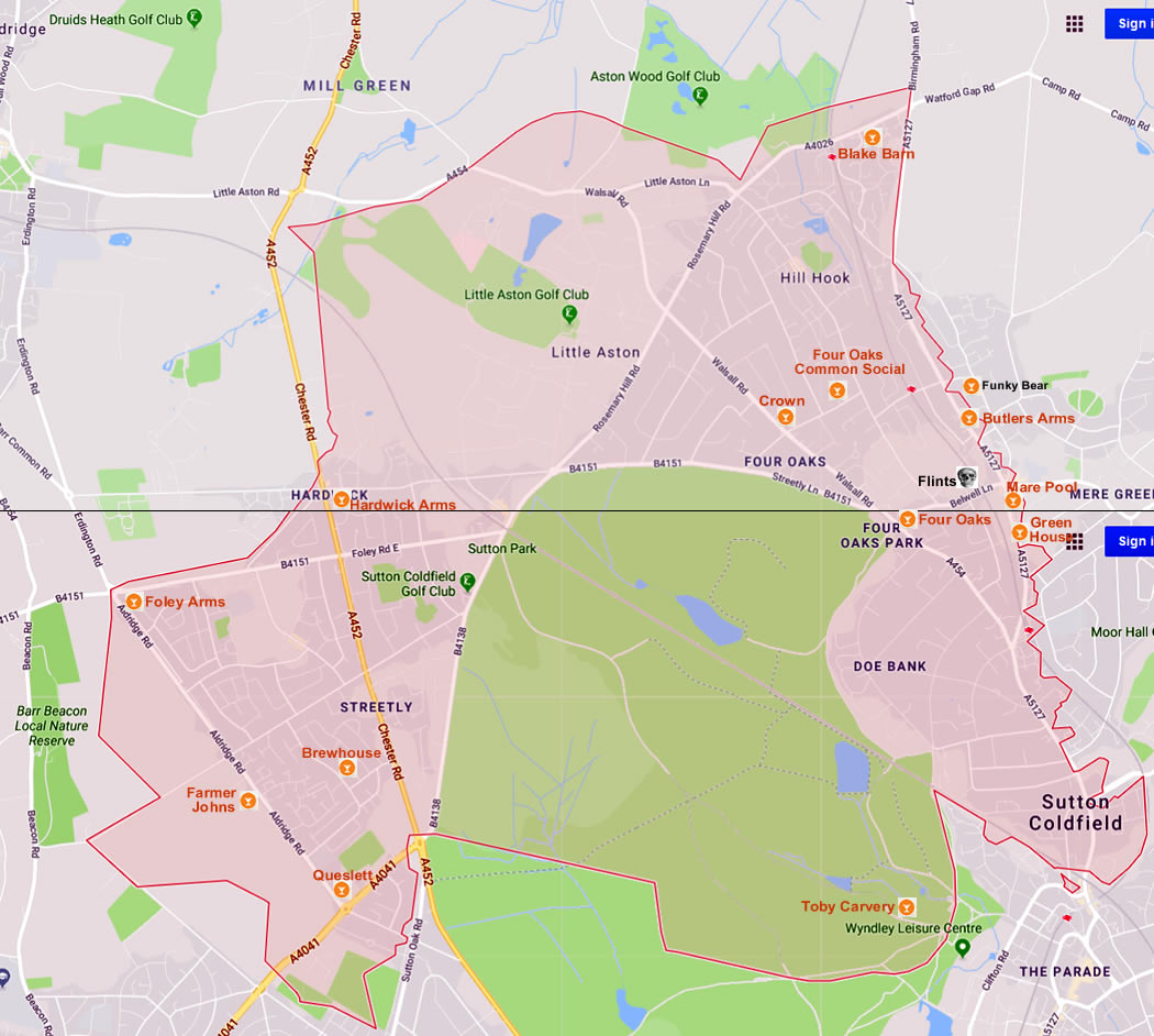 B74 Four Oaks, Mere Green, Streetly, Sutton Coldfield.