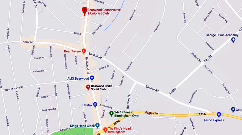 Bearwood Conservative Club	2 Rawlings Road, Bearwood, B67 5AA
