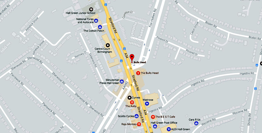 Bulls Head	1320 Stratford Road, Hall Green, B28 9EF