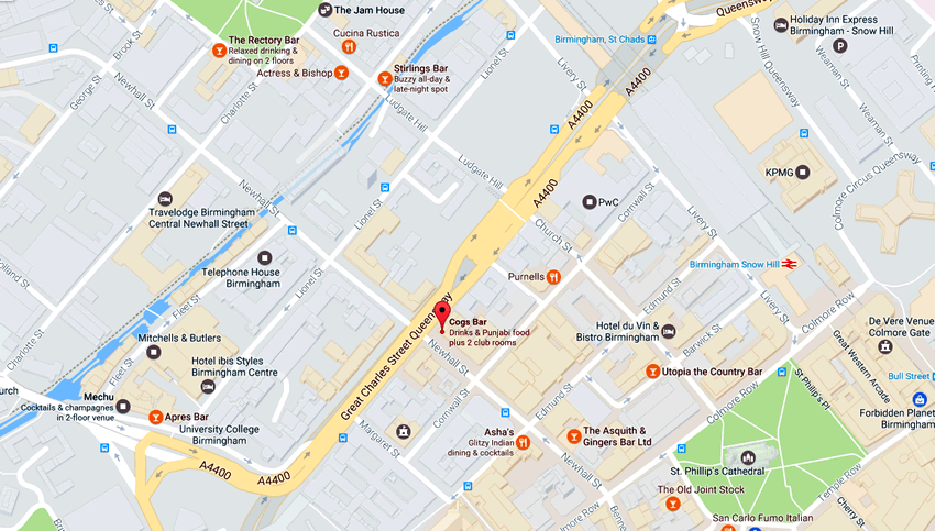 Cogs Bar	61 Newhall Street, Birmingham, B3 3RB	