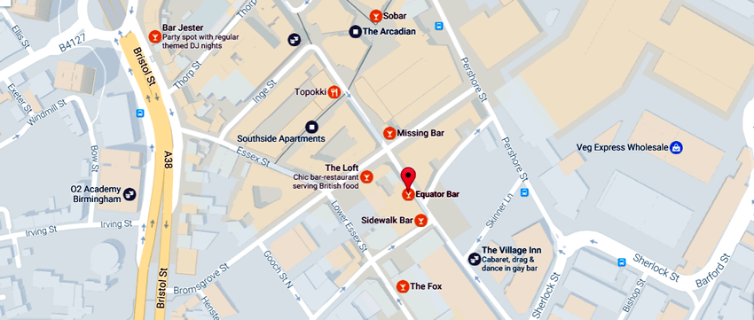 Equator	123, Hurst Street, Birmingham, B5 6SE
