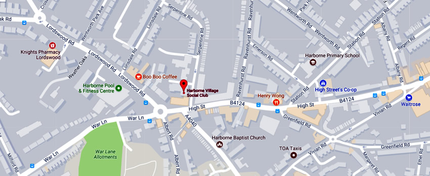 Harborne Village Social Club	3 Serpentine Road, Harborne, B17 9RD