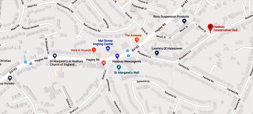 Hasbury Conservative Club	91 Blackberry Lane, Halesowen B63 4NZ