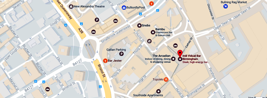 Indi Vidual Bar	The Arcadian, 70 Hurst Street, Birmingham, B5 4TD