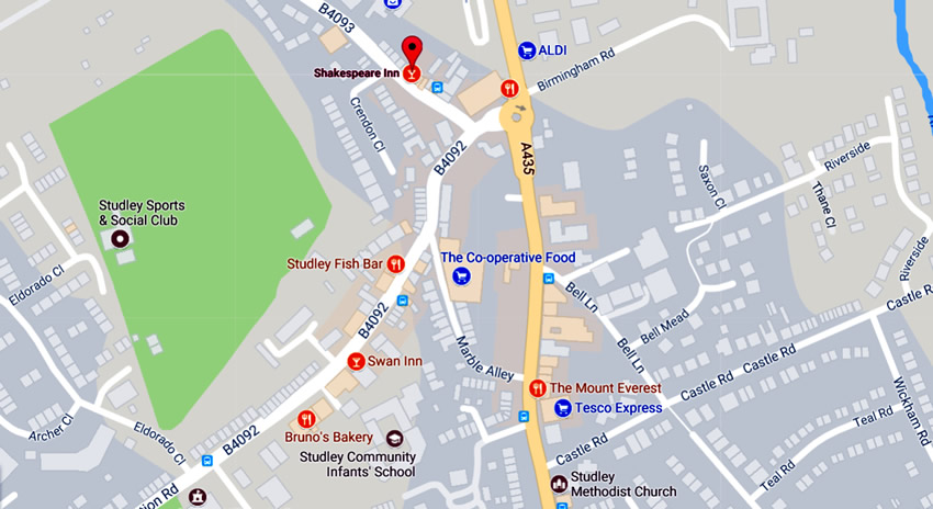 Shakespeare Inn	6 Redditch Road, Studley, B80 7AX