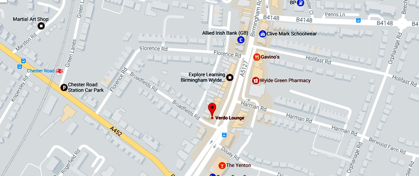 Verdo Lounge	430-432 Birmingham Road, Wylde Green, B72 1YJ	