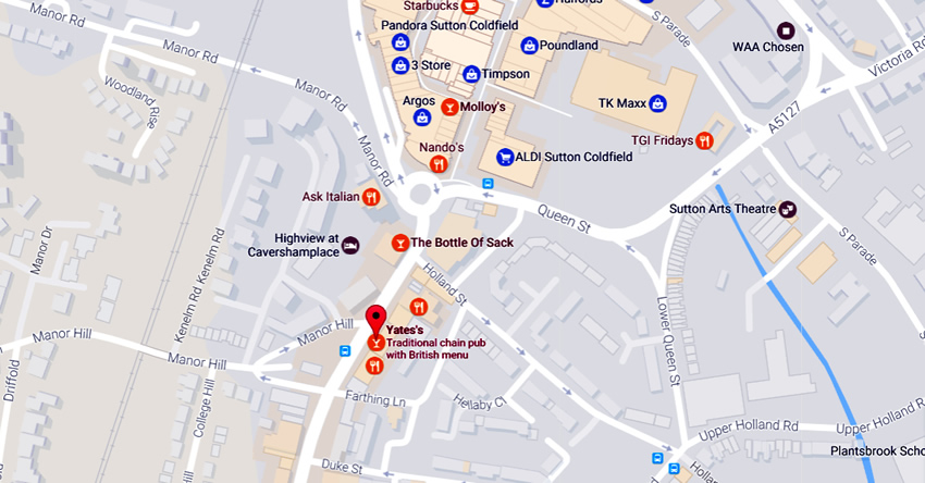 Yates	11-19 Birmingham Road, Sutton Coldfield, B72 1QA